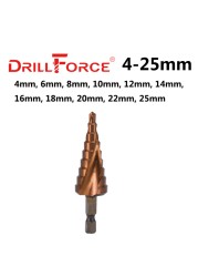 Drillforce M35 5% الكوبالت خطوة مثقاب الخشب HSSCO مخروط أداة معدنية ثقب القاطع 3-12/3-14/4-12/4-20/4-22/4-25/4-32/5-21/5-27/6-24 مللي متر