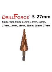 Drillforce M35 5% الكوبالت خطوة مثقاب الخشب HSSCO مخروط أداة معدنية ثقب القاطع 3-12/3-14/4-12/4-20/4-22/4-25/4-32/5-21/5-27/6-24 مللي متر