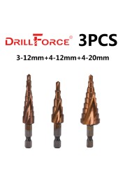 Drillforce M35 5% الكوبالت خطوة مثقاب الخشب HSSCO مخروط أداة معدنية ثقب القاطع 3-12/3-14/4-12/4-20/4-22/4-25/4-32/5-21/5-27/6-24 مللي متر