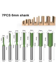 1-7pcs 1/4 inch single shank double flute straight bit milling cutter for wood 6mm tungsten carbide router bits wood tool set