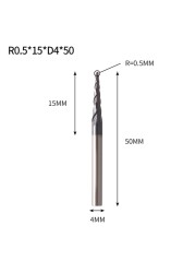 VACK - Ball Nose Pointed End Mills, 3.175mm, 4mm, 6mm, 8mm, Router Bits, Cnc, Wood and Metal Milling Machine