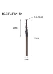 VACK - Ball Nose Pointed End Mills, 3.175mm, 4mm, 6mm, 8mm, Router Bits, Cnc, Wood and Metal Milling Machine