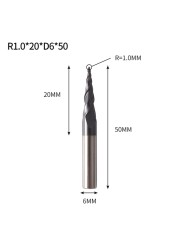 VACK - Ball Nose Pointed End Mills, 3.175mm, 4mm, 6mm, 8mm, Router Bits, Cnc, Wood and Metal Milling Machine