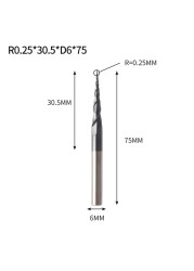 VACK - Ball Nose Pointed End Mills, 3.175mm, 4mm, 6mm, 8mm, Router Bits, Cnc, Wood and Metal Milling Machine