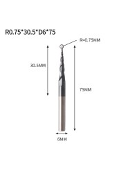 VACK - Ball Nose Pointed End Mills, 3.175mm, 4mm, 6mm, 8mm, Router Bits, Cnc, Wood and Metal Milling Machine