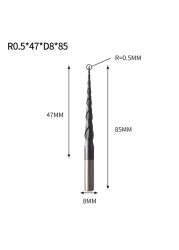 VACK - Ball Nose Pointed End Mills, 3.175mm, 4mm, 6mm, 8mm, Router Bits, Cnc, Wood and Metal Milling Machine