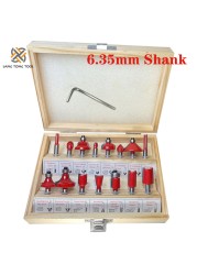 6mm/6.35mm/8mm15Pc Router Bit Set Trimming Bit Straight Milling Cutter Bit Wood Tungsten Carbide Cutting Woodworking LT027