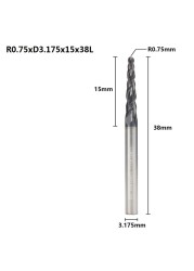 XCAN Tapered Ball Nose End Mill 1PC R0.25/R0.5/R0.75/R1.0 3.175mm Shank Carbide Wood Engraving Bit CNC Router Bit Milling Cutter