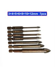 Tungsten Carbide Glass Drill Bit Set Alloy Carbide Point With 4pcs Glass Tile Edges Cross Spear Head Drill Bits