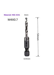 1-6pcs M3 M4 M5 M6 M8 M10 Tap Drill Bits 1/4 Hex Shank Machine Hand Taps Titanium Coated HSS Drill Tap Bits Threaded Screw Tools