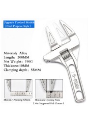 Adjustable Wrench Universal Monkey Wrench Multifunctional Plumbing Hand Tools Nut Sink Wrench Bathroom Pipe Large Open Spanner