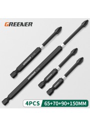 Green Impact Strong Magnetic Impulse Head Cross High Hardness Hand Drill Bit Screw Electric Screwdriver Set 50 65 70 90 150mm