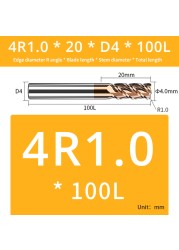 AUG Tool Corner Radial End Mill CNC R Bull Nose Milling Cutter Tungsten Carbide Steel Metal Router Tool R0.5 R1 4 Flutes