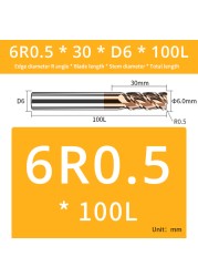 AUG Tool Corner Radial End Mill CNC R Bull Nose Milling Cutter Tungsten Carbide Steel Metal Router Tool R0.5 R1 4 Flutes