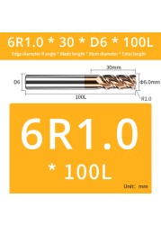 AUG Tool Corner Radial End Mill CNC R Bull Nose Milling Cutter Tungsten Carbide Steel Metal Router Tool R0.5 R1 4 Flutes