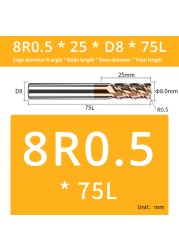 AUG Tool Corner Radial End Mill CNC R Bull Nose Milling Cutter Tungsten Carbide Steel Metal Router Tool R0.5 R1 4 Flutes