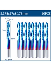 10/40pcs 3.175mm Nano Blue Coated CNC Router Bit End Mill Cutter Mini PCB Carbide Router Bits Kit for Milling Tools