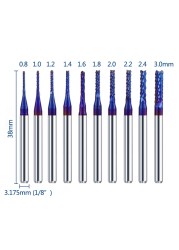 10/40pcs 3.175mm Nano Blue Coated CNC Router Bit End Mill Cutter Mini PCB Carbide Router Bits Kit for Milling Tools