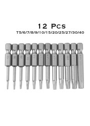 Binoax 6/12pcs Torx Bit Set 50mm Magnetic Tamper Resistant Star Bit T5-T40 Screwdriver Wrench Drill Bit Set