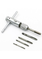 M3-M8 Lengthen Reversible T Handle Ratchet Tap Taps Wrenches Wire Tapping Wrench Silver Adjustable Holder Tool