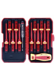 13/pcs VDE Insulated Screwdriver Set 1000V Slotted Phillips Screw Driver Kit Bits With Test Pen Electricians Hand Tools