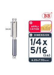 BB Straight Bit 2 Flute Long Blade Router Bit 1/4 1/2 Woodworking Slotting Tool End Miil Double Edged Cutter