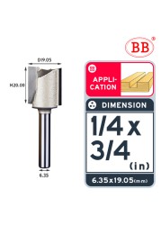 BB Straight Bit 2 Flute Long Blade Router Bit 1/4 1/2 Woodworking Slotting Tool End Miil Double Edged Cutter