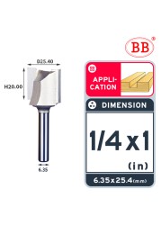 BB Straight Bit 2 Flute Long Blade Router Bit 1/4 1/2 Woodworking Slotting Tool End Miil Double Edged Cutter