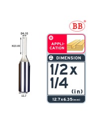 BB Straight Bit 2 Flute Long Blade Router Bit 1/4 1/2 Woodworking Slotting Tool End Miil Double Edged Cutter