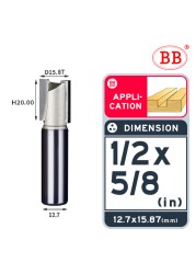 BB Straight Bit 2 Flute Long Blade Router Bit 1/4 1/2 Woodworking Slotting Tool End Miil Double Edged Cutter