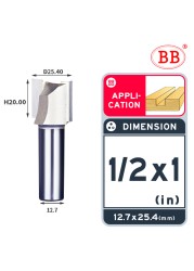 BB Straight Bit 2 Flute Long Blade Router Bit 1/4 1/2 Woodworking Slotting Tool End Miil Double Edged Cutter