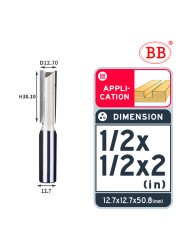 BB Straight Bit 2 Flute Long Blade Router Bit 1/4 1/2 Woodworking Slotting Tool End Miil Double Edged Cutter