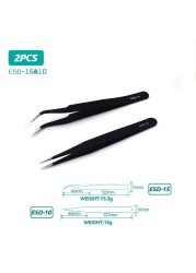 ESD anti-static stainless steel tweezers precision maintenance repair industrial curved tool home work model making hand tool