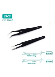 ESD anti-static stainless steel tweezers precision maintenance repair industrial curved tool home work model making hand tool