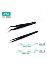 ESD anti-static stainless steel tweezers precision maintenance repair industrial curved tool home work model making hand tool