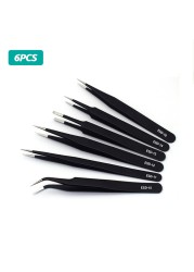 ESD anti-static stainless steel tweezers precision maintenance repair industrial curved tool home work model making hand tool