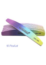 10pcs/lot Strong Thick Half Moon Nail Files Rainbow Emery Nail Sanding Files Blocks Grinding Polishing Manicure Care Tools