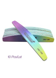 10pcs/lot Strong Thick Half Moon Nail Files Rainbow Emery Nail Sanding Files Blocks Grinding Polishing Manicure Care Tools