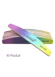 10pcs/lot Strong Thick Half Moon Nail Files Rainbow Emery Nail Sanding Files Blocks Grinding Polishing Manicure Care Tools