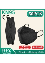 Adult KN95 Face Mask Disposable Face Mask 4-layer Non-woven Dust Fpp2 Mascara Fabric Disposable Black Face Mask FFP2 Mask