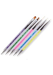 Nail Art Pen 2 in 1 Double Ends Dotting Drawing Painting Carving Dotting Pen Flat Fan Liner Acrylic Gel Brush Set