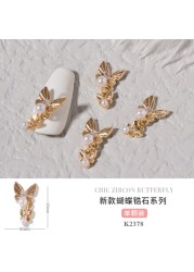 3pcs Butterfly manicure new luxury zircon nail drill paste three-dimensional metal pendant chain nail jewelry