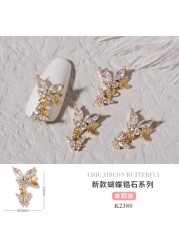 3pcs Butterfly manicure new luxury zircon nail drill paste three-dimensional metal pendant chain nail jewelry