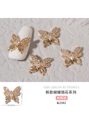 3pcs Butterfly manicure new luxury zircon nail drill paste three-dimensional metal pendant chain nail jewelry