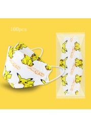 New Children's Pikachu Ffp2 Disposable Mask Four Layer Filter High Efficiency Protection Children Cartoon Pattern Kn95 Mascara