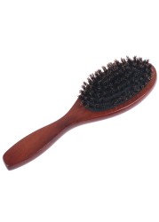 Natural boar bristle hair brush for women men baby soft bristles hair brush thin and fine restore shine texture wooden handle