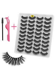 LE 20 Pairs Mink Eyelashes Fashion Handmade Cruelty-Free Soft Wispies 3D Fake Long Eye Lashes Extension False Eyelashes