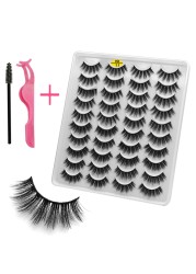 LE 20 Pairs Mink Eyelashes Fashion Handmade Cruelty-Free Soft Wispies 3D Fake Long Eye Lashes Extension False Eyelashes