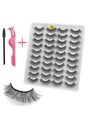 LE 20 Pairs Mink Eyelashes Fashion Handmade Cruelty-Free Soft Wispies 3D Fake Long Eye Lashes Extension False Eyelashes