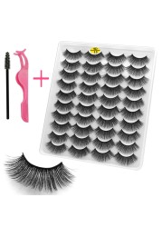 LE 20 Pairs Mink Eyelashes Fashion Handmade Cruelty-Free Soft Wispies 3D Fake Long Eye Lashes Extension False Eyelashes